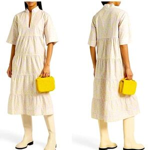 EUC Beautiful Ganni Poplin Mock Neck Tiered Midi Dress DE 40/US 10